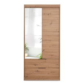 MAJO 2 Door Mirrored Wardrobe with 2 Drawers Medium Oak - 103cm