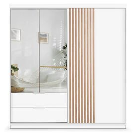 MAJO 3 Door Mirrored Wardrobe with 2 Drawers White - 203cm