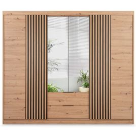 MAJO 4 Door Mirrored Wardrobe with 2 Drawers Medium Oak - 250cm
