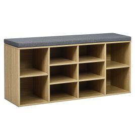 Shoes Cabinet - 10-Cube Storage Bench Cabinet with Adjustable Shelves-Natural