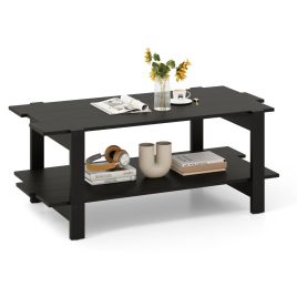 XONO 2-Tier Coffee Table with Storage Shelf for Living Room-Black