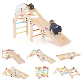 2-Piece Wooden Montessori Climbing Toys with DIY Climber and Seesaw