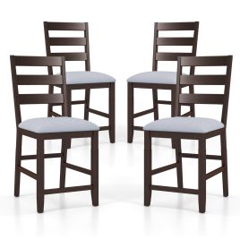 4-Piece Counter Height Bar Stool Set with Padded Seat and Rubber Wood Legs