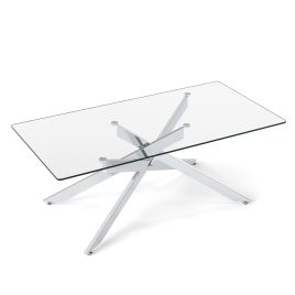 HAVOR Glass Coffee Table with Metal Legs-Silver