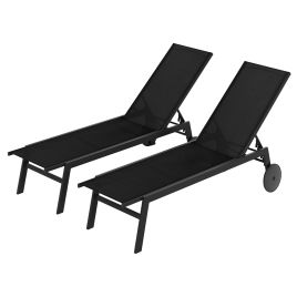 UIVENA Set of 2 Patio Chaise Lounge Chairs with Wheels & Adjustable Back-Black