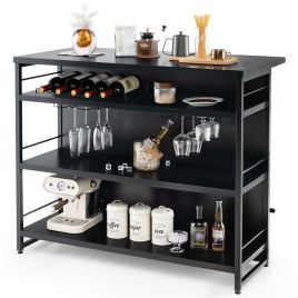 IVTYRA Industrial Home Bar Unit with 3 Open Shelves-Black