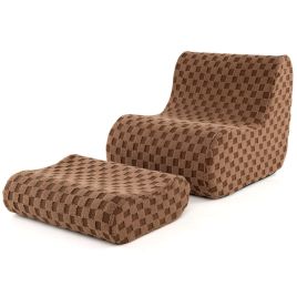 ZOONIN Bean Bag Chair with Ottoman Accent Lazy Sofa Chair Set-Brown