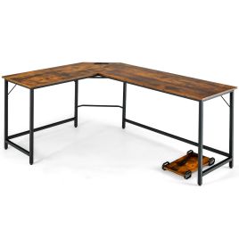 Computer Desk - LShaped Desk with Power Outlet CPU Stand and Heavyduty Metal Frame Rustic Brown 168cm