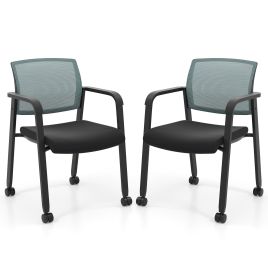 Waiting Room Chairs Set of 2 with Armrests and Wheels-Grey