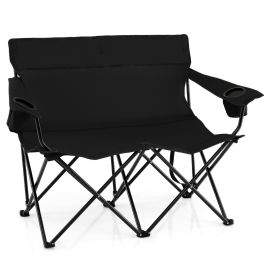 URRIIN Double Camping Chair with Cup Holders and Carrying Bag-Black