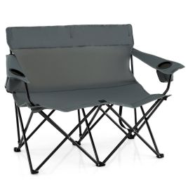 URRIIN Double Camping Chair with Cup Holders and Carrying Bag-Grey
