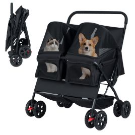 SAVIX Double Pet Stroller Foldable Twin Dog Walk Jogger with 2-seater Carrier-Black