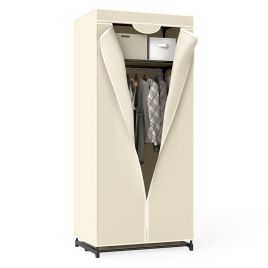 Portable Single Clothes Closet with Hanging Rail-Beige