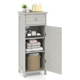 CRESTFORDOR Freestanding Bathroom Storage Cabinet with Door Drawer and Adjustable Shelves-Dark Grey