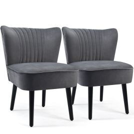 Armchair - Velvet Accent Chair Set of 2 Modern Leisure Chair with Rubber Wood Legs-Grey