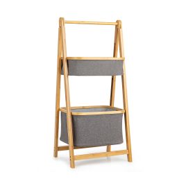 Bamboo Laundry Basket with Fabric Storage Bins-Natural