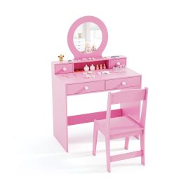 IVMY Kids Vanity Set with Open Shelf and 4 Storage Drawers-Pink