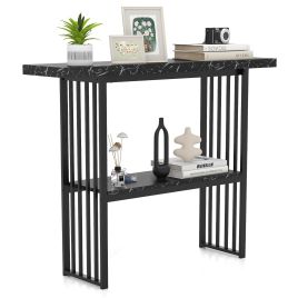 XOEL 120 cm Long Narrow Console Table Faux Marble Entryway Table-Black