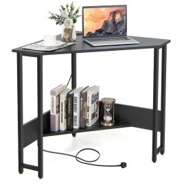 Computer Desk - Corner Desk 90deg Triangle Computer Desk with Power Outlet Black 72cm