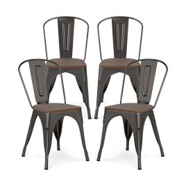 SIVA Metal Dining Chairs Set of 4 Stackable Kitchen Side Chairs-Gun