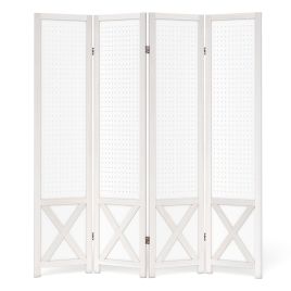 TARE 4-Panel Pegboard Room Divider with Solid Wood Frame and Metal Hinges