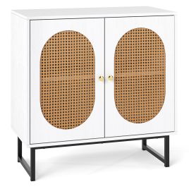 Buffet Cabinet Rattan Storage Cabinet Boho Sideboard-White