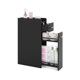 FERLYN Small Bathroom Storage Cabinet 4-Tier Narrow Toilet Side Storage Cabinet with Slide Out Drawers on Casters-Black