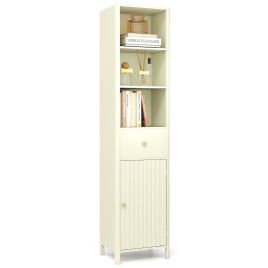 170cm Tall Bathroom Cabinet with Fluted Door and 1 Drawer 3 Open Shelves-Beige