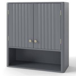 GLENSHIRE Fluted Bathroom Wall Cabinet Modern Double Door Medicine Cabinet-Grey