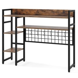 HALVRIC Desktop Bookshelf with 4 Open Storage Shelves for Computer Monitor Up to 32 Inch-Rustic Brown