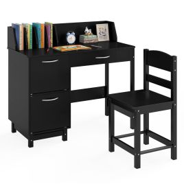 DORSENOR Kid's Study Desk and Chair Set with Deep Drawer and Enclosed Cabinets-Black