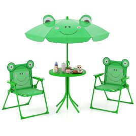 DARAVE Kids Picnic Table and Chair Set with 2 Folding Chairs and Height Adjustable Umbrella-Dark Green
