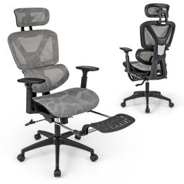 Office Chair - Mesh Office Chair with Retractable Footrest and Waterfall Seat Grey 65cm