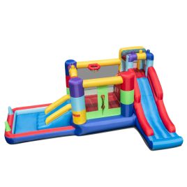 Bounce Castle - Building Block Inflatable Bounce House with 2 Slides and Ocean Ball Pool