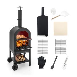 Outdoor Grill - Portable Pizza Oven with Built-in Thermometer and Ash Collection Drawer