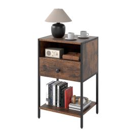 CINDALE Nightstand with Open Compartment and Storage Shelf-Rustic Brown