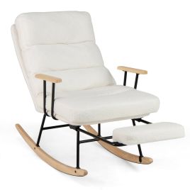 Nursery Rocking Chair Teddy Velvet Upholstered Rocking Chair-White