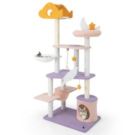 Cat Furniture - 167 cm Multilevel Tall Cat Tower with Sisal Covered Scratching Posts-Purple