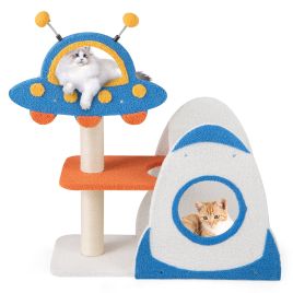 Cat Furniture - 4-Level Cute Cat Tree Tower with UFO-Shaped Top Perch-Blue