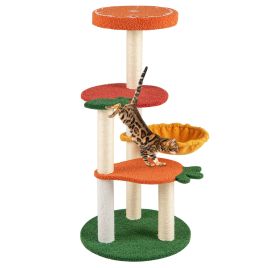 Multi-level Cat Tree with Fruit-shaped Platforms and Rotatable Side Basket-Multicolor