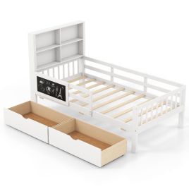 Single Bed - LUMORA Bedframe with 2 Storage Drawers - White