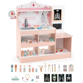 OTHRILL Wooden Doctor Play Set Kids Medical Center with Storage for Boys and Girls 3+ Years Old-Pink