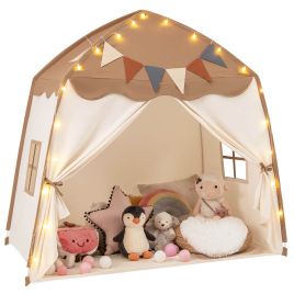 INARCO Kids Play Tent Bed Tent Extra Large with Lights for 3-12 Years Old-Coffee