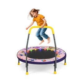 ULNECA 90 cm Folding Mini Trampoline for Kids with Lights and Padded Safety Cover-Pink