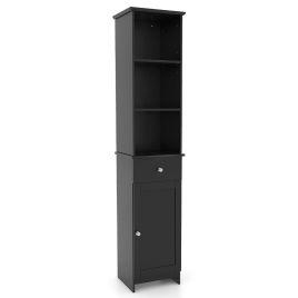 Bathroom Cabinet - Tall Bathroom Cabinet with Adjustable Shelves-Black