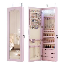 ZIVENA Wall Mounted Jewellery Armoire with LED Light-Pink