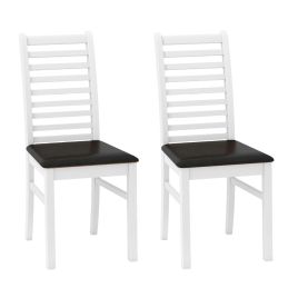 Wooden Dining Chair Set of 2 with Rubber Wood Legs and Padded Seat-Black & White