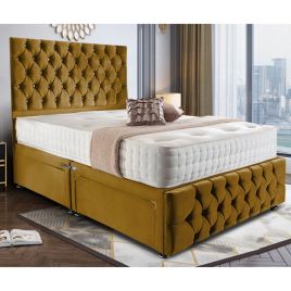 Nevada Divan Plush Velvet Bed - Mustard in 5 Sizes