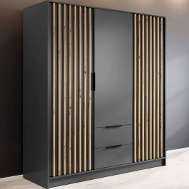 Wardrobe - ORION 3 Door 2 Drawer Wardrobe Graphite 155cm