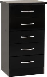 NEWBIGGIN V Black Chest of Drawers - Tallboy, Small-sized, 5 Drawers